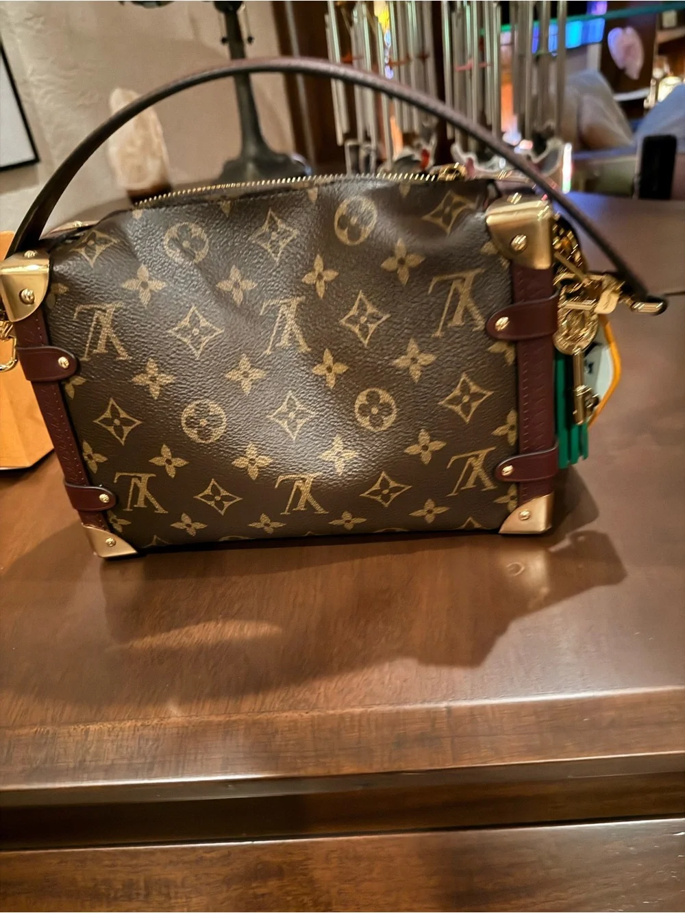 Louis Vuitton Monogram Canvas Mini Trunk Bag with Green Tassel, Limited Edition
